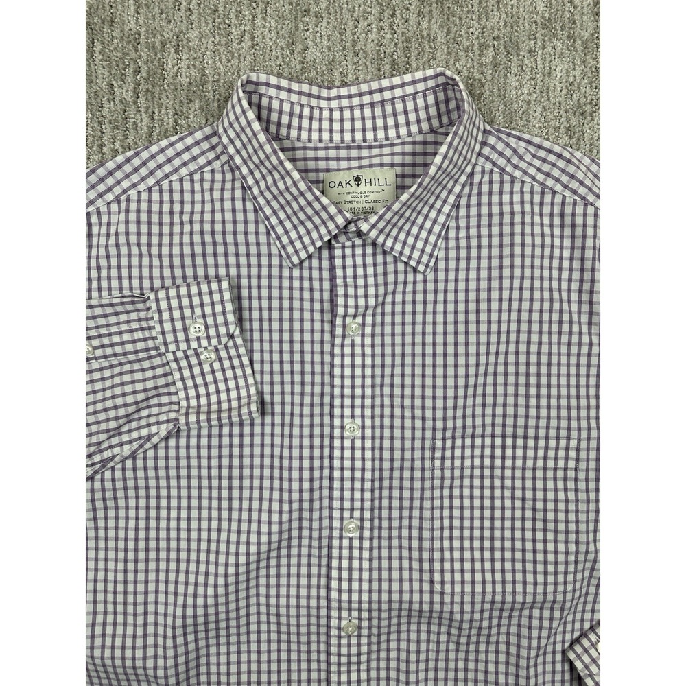 Oak Hill Shirt Mens 18.5 37/38 Purple Check Plaid Classic Fit Comfort Stretch